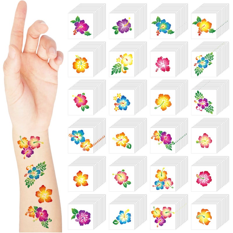 Nosiny 240 Pcs Hibiscus Glitter Tattoos Hawaiian Temporary Tattoos Flower Luau Stickers Summer Decal Stickers Tropical for Women Men Body Face Hawaiian Themed Party - Image 1